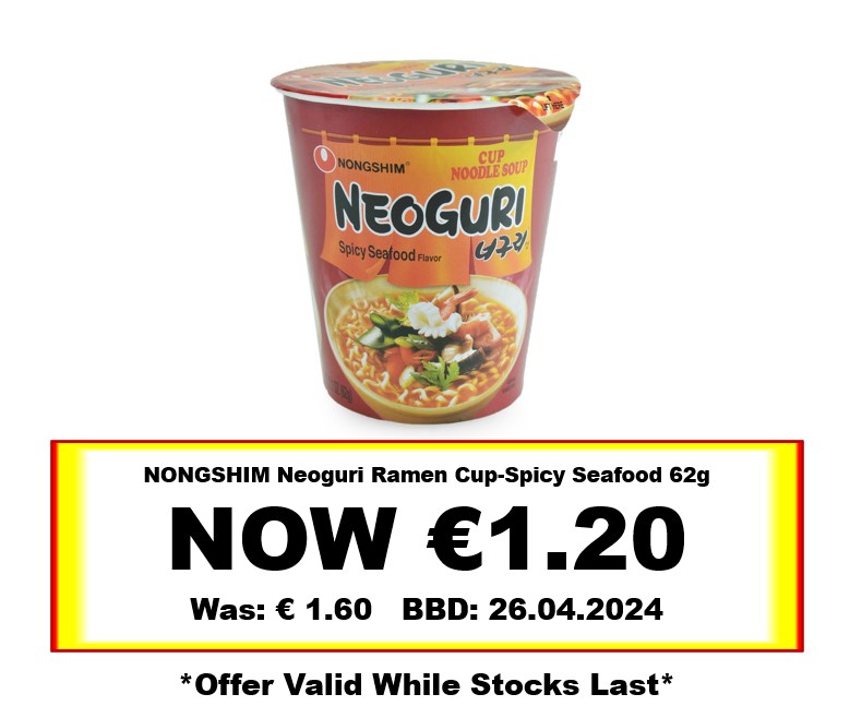 * Offer * NONGSHIM Neoguri Ramen Cup-Spicy Seafood 62g BBD: 26/04/2024