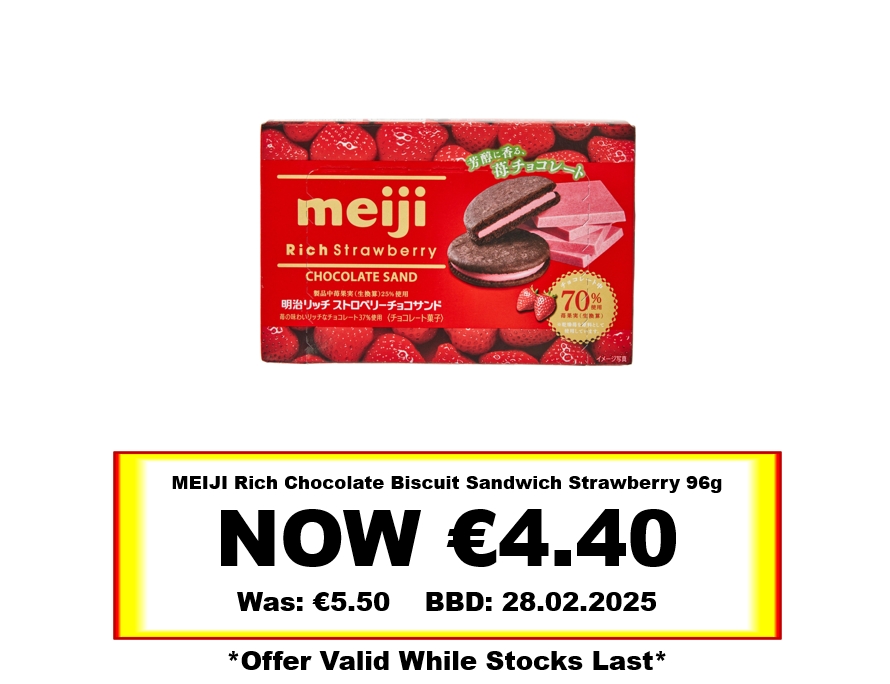 * Offer * MEIJI Rich Chocolate Biscuit Sandwich Strawberry 96g BBD: 28/02/2025