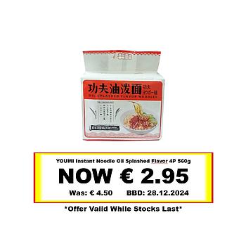 * Offer * YOUMI Instant Noodle Oil Splashed Flavor 4P 560g BBD: 28/12/24